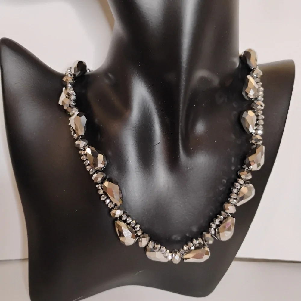 Vintage Smokey Mirrored Twisted‎ Bead Necklace